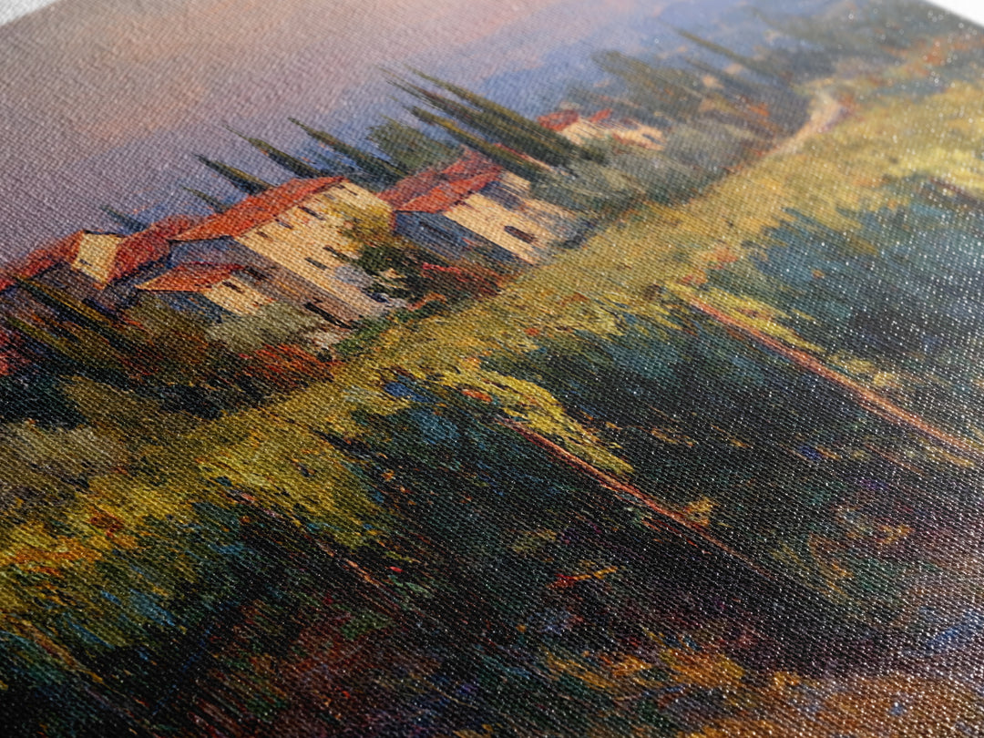 Tuscan Vineyard at Golden Hour Canvas Print, Winery Art, Farmhouse Decor, Winery Decor, Oil Painting, Vineyard, Bar Art, WIN-2x1-47