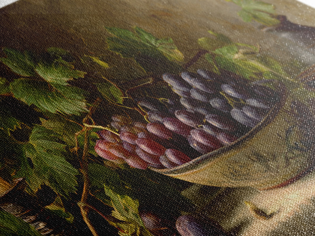 Grapes in a Ceramic Bowl with Shadows Framed Canvas Print, Winery Art, Oil Painting, Winery Decor, Watercolor Art, Vineyard, WIN-2x1-5