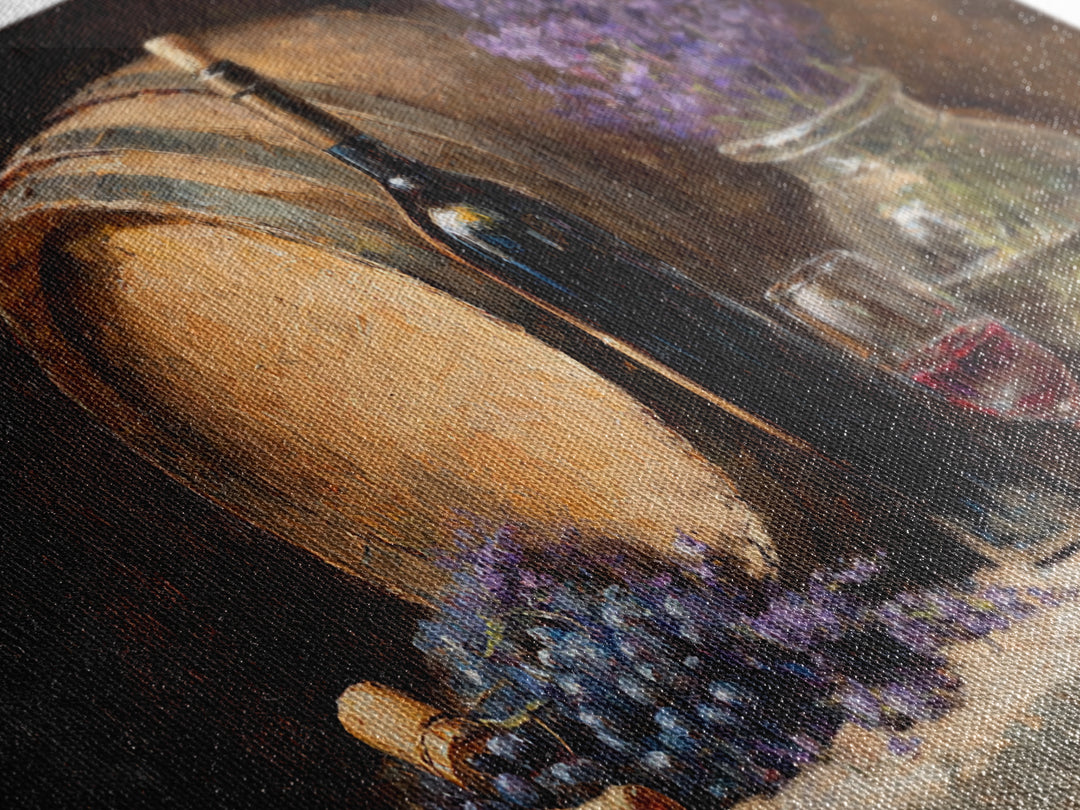 Wine Barrel with Lavender and Sunlight Framed Canvas Print, Winery Art, Wall Decor, Winery Decor, Fine Art, Vineyard, WIN-2x1-50