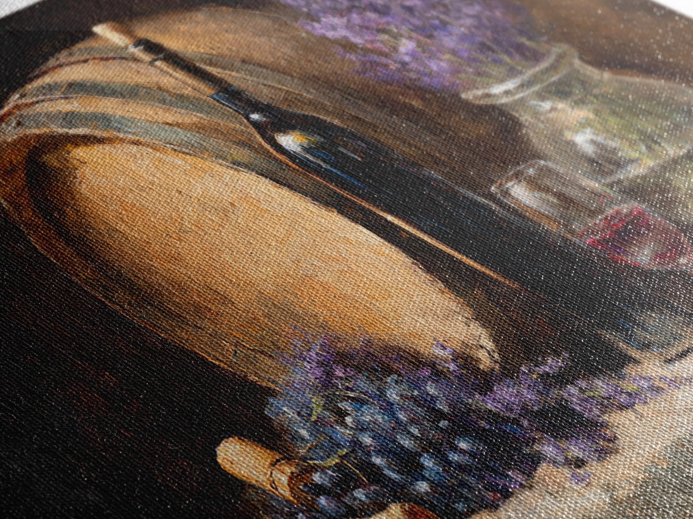 Wine Barrel with Lavender and Sunlight Framed Canvas Print, Winery Art, Wall Decor, Winery Decor, Fine Art, Vineyard, WIN-2x1-50