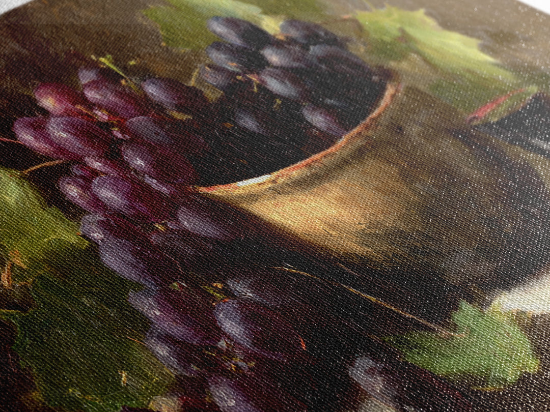 Grapes in a Ceramic Bowl with Shadows Canvas Print, Winery Art, Farmhouse Decor, Winery Decor, Oil Painting, Vineyard, WIN-2x1-53