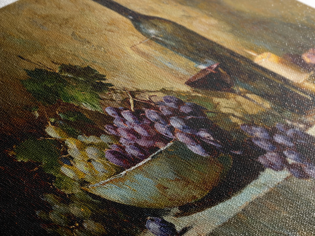 Grapes in a Ceramic Bowl with Shadows Canvas Print, Winery Art, Farmhouse Decor, Winery Decor, Oil Painting, Vineyard, WIN-2x1-77