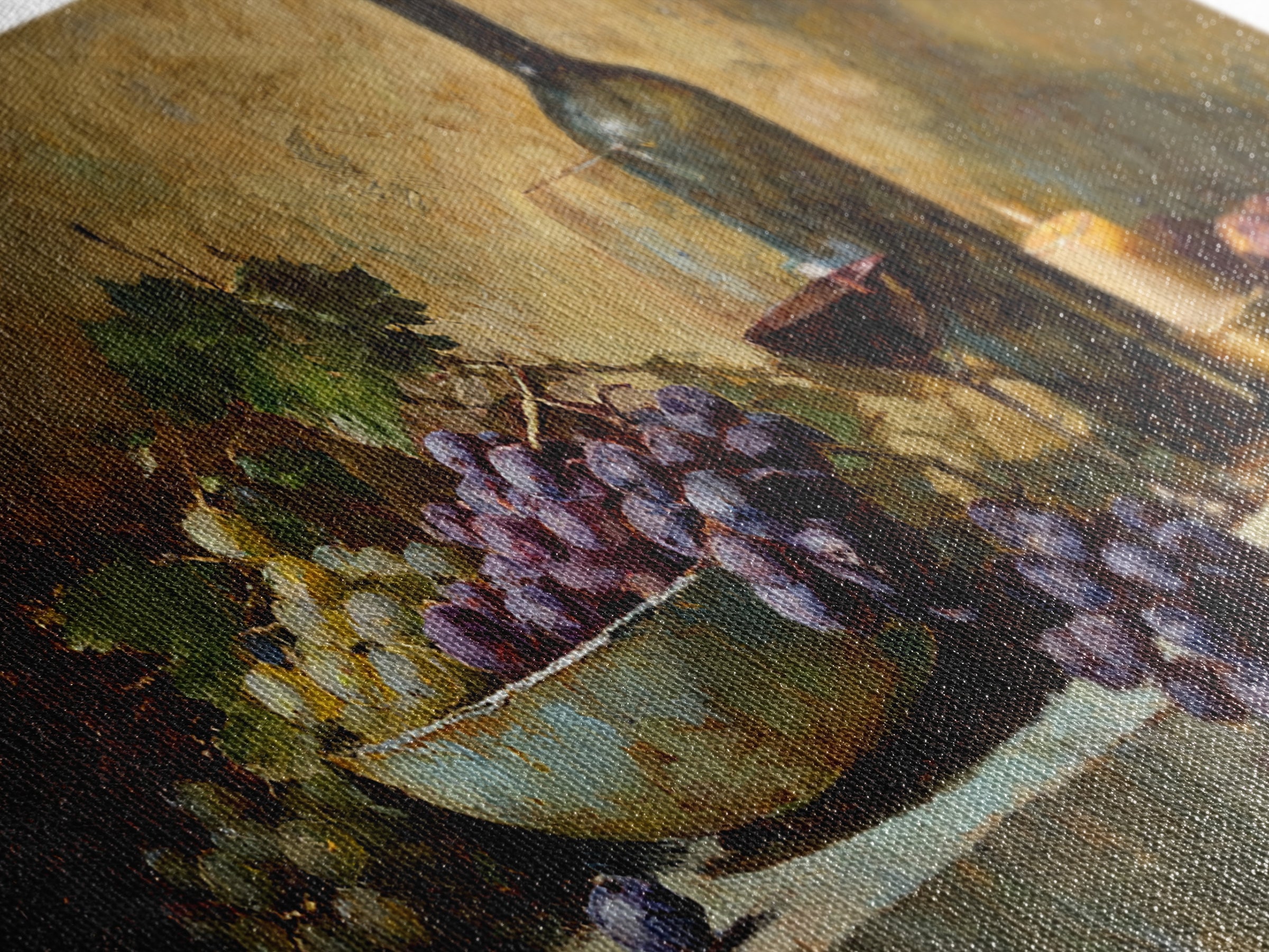 Grapes in a Ceramic Bowl with Shadows Canvas Print, Winery Art, Farmhouse Decor, Winery Decor, Oil Painting, Vineyard, WIN-2x1-77