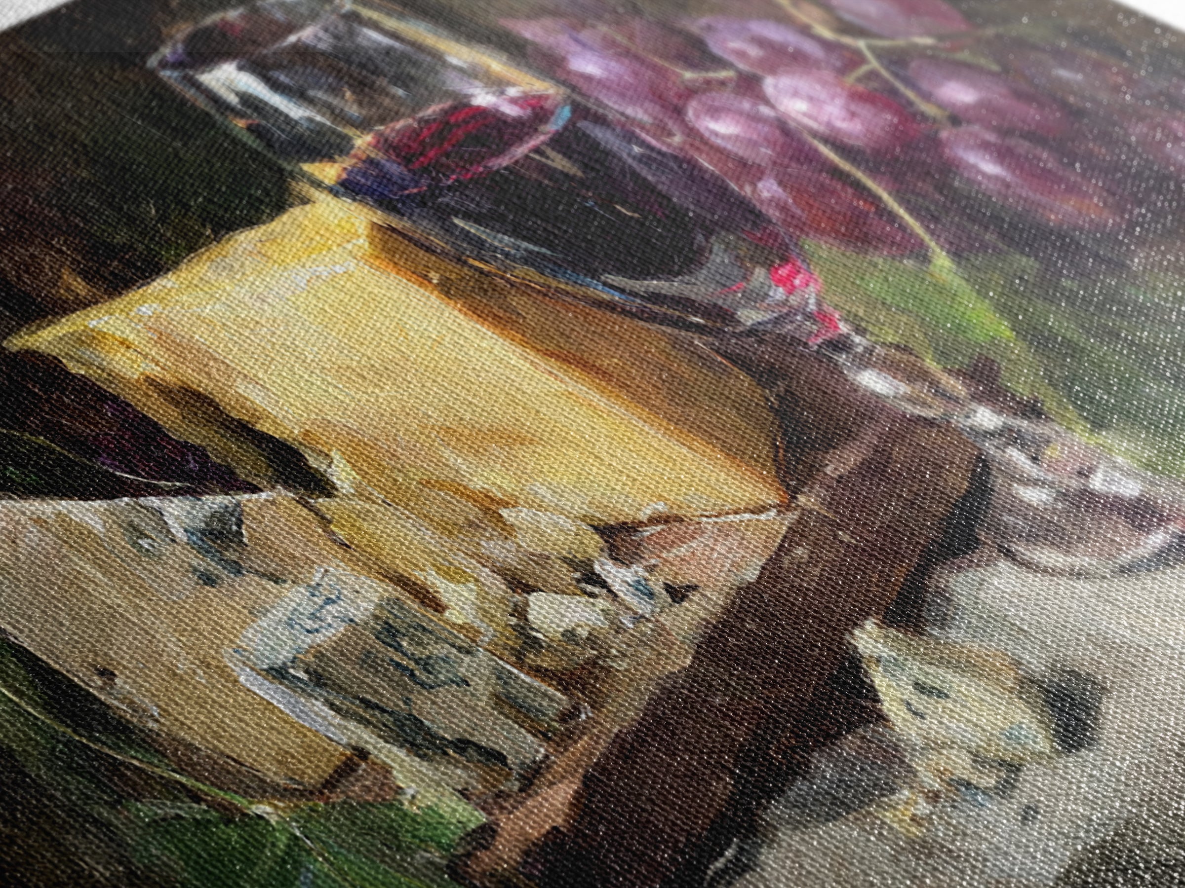 Charcuterie Board with Grapes and Cheese Framed Canvas Print, Winery Art, Painting, Winery Decor, Fine Art, Vineyard, WIN-2x1-9