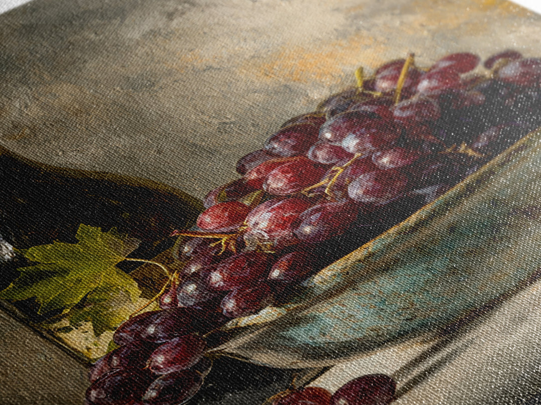 Grapes in a Ceramic Bowl with Shadows Framed Canvas Print, Winery Art, Kitchen Decor, Winery Decor, Abstract Art, Vineyard, WIN-2x3-17