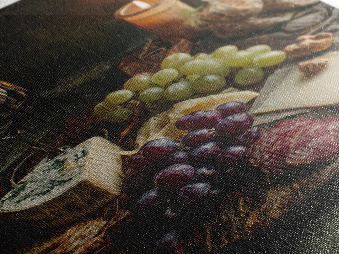 Charcuterie Board with Grapes and Cheese Framed Canvas Print, Winery Art, Art Print, Winery Decor, Oil Painting, Vineyard, WIN-2x3-21