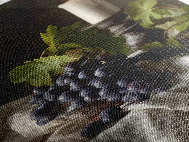 Champagne Grapes and White Linen Still Life Framed Canvas Print, Winery Art, Artwork, Winery Decor, Abstract Art, Vineyard, WIN-2x3-37