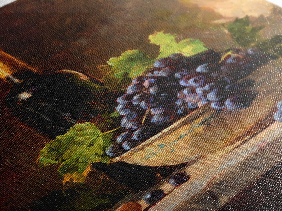 Grapes in a Ceramic Bowl with Shadows Framed Canvas Print, Winery Art, Kitchen Decor, Winery Decor, Abstract Art, Vineyard, WIN-2x3-41