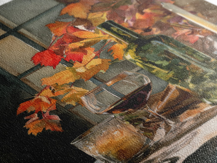 Vine Leaves Turning Autumn Red and Gold Framed Canvas Print, Winery Art, Artwork, Winery Decor, Fine Art, Vineyard, Bar Decor, WIN-2x3-43