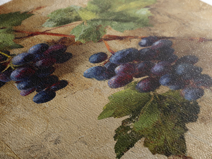 Grapevine Branch with Purple Grapes and Leaves Canvas Print, Winery Art, Kitchen Wall Decor, Winery Decor, Fine Art, Vineyard, WIN-2x3-57
