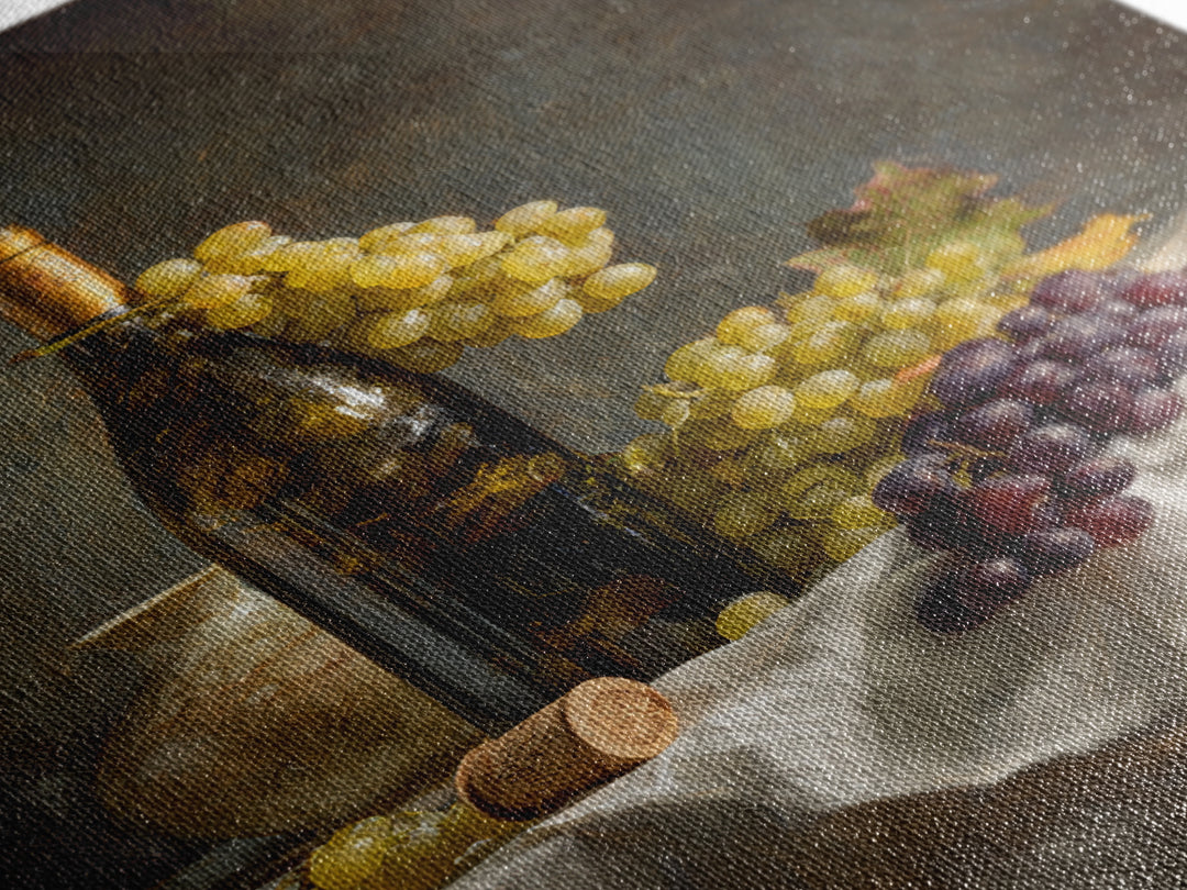 Champagne Grapes and White Linen Still Life Canvas Print, Winery Art, Living Room Decor, Winery Decor, Fine Art, Vineyard, WIN-2x3-61