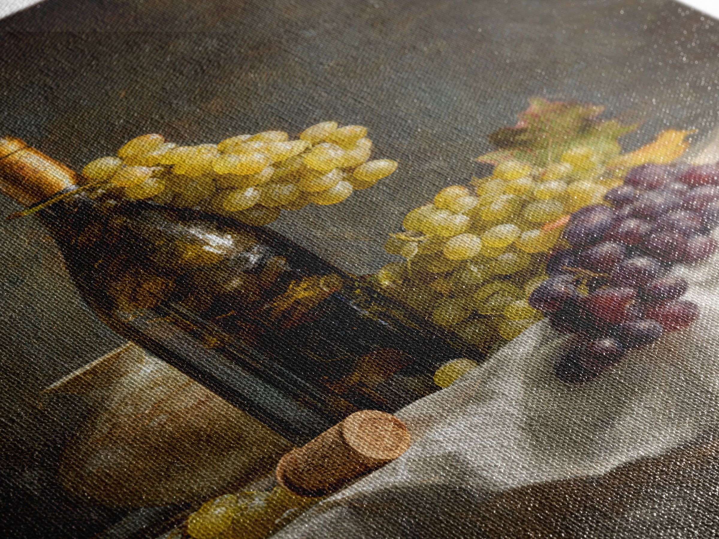 Champagne Grapes and White Linen Still Life Canvas Print, Winery Art, Living Room Decor, Winery Decor, Fine Art, Vineyard, WIN-2x3-61