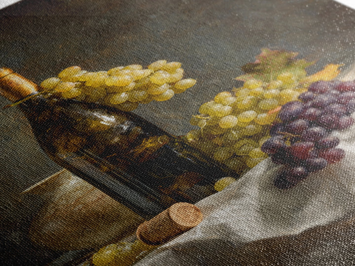 Champagne Grapes and White Linen Still Life Canvas Print, Winery Art, Living Room Decor, Winery Decor, Fine Art, Vineyard, WIN-2x3-61