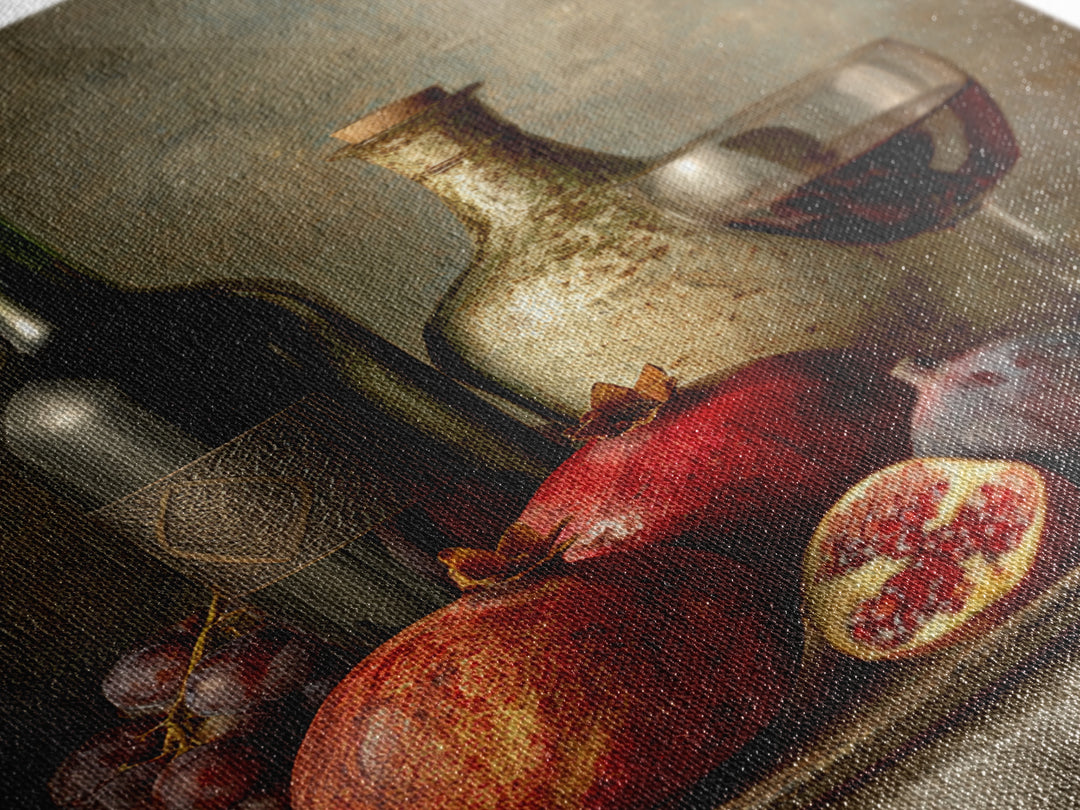 Pomegranate Figs and Red Wine Composition Framed Canvas Print, Winery Art, Watercolor Painting, Winery Decor, Vineyard, WIN-2x3-73