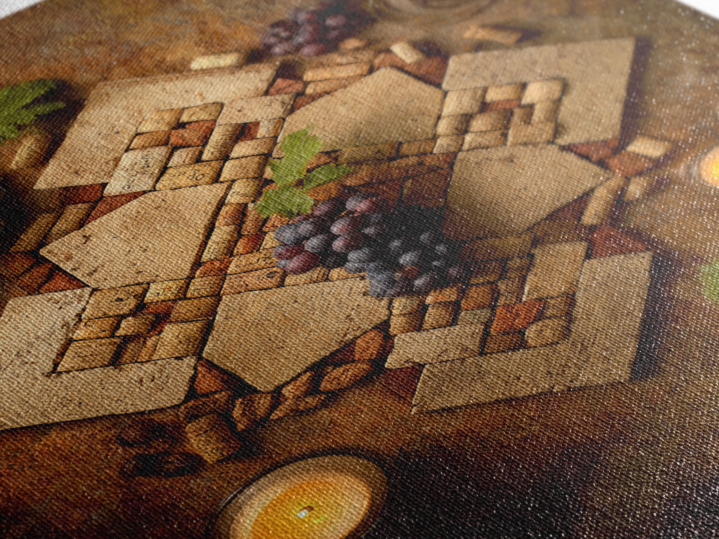 Corks Arranged as Geometric Pattern Framed Canvas Print, Winery Art, Oil Painting, Winery Decor, Abstract Art, Vineyard, WIN-2x3-74