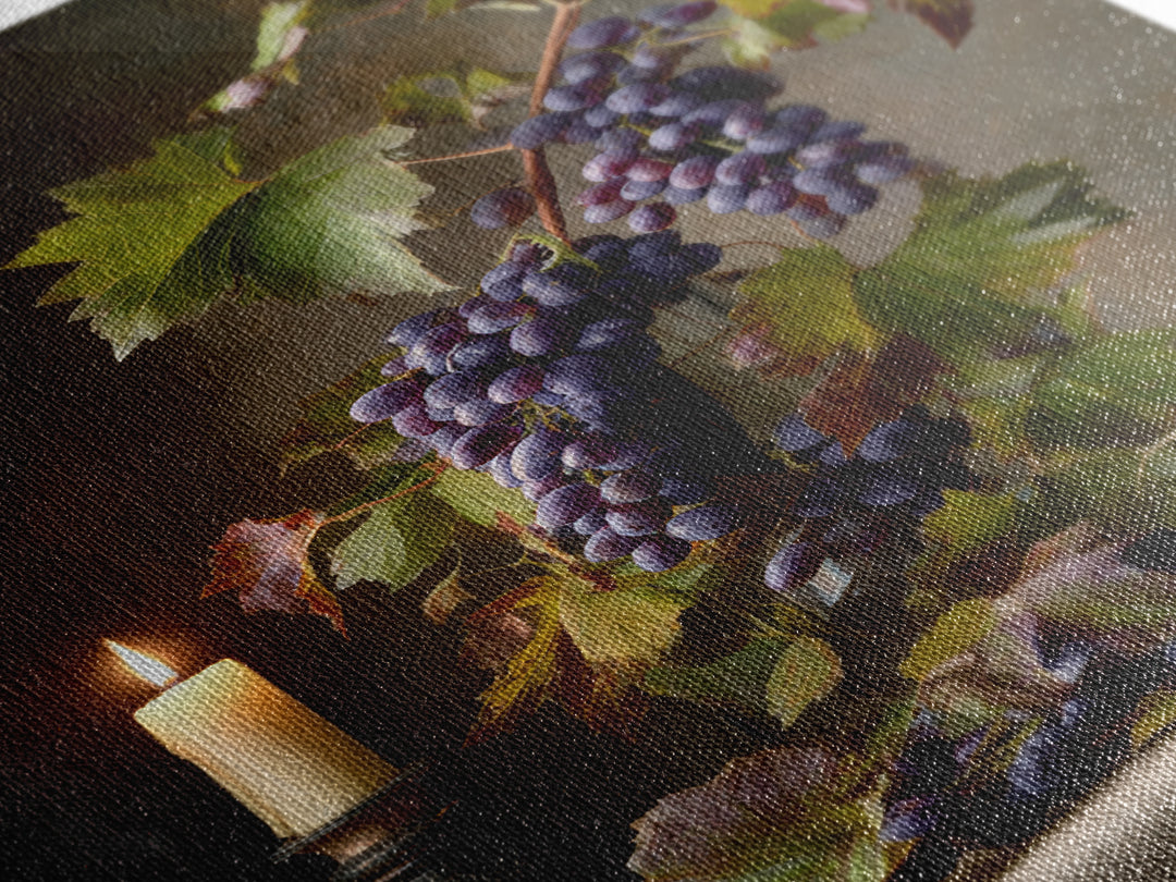 Grapevine Branch with Purple Grapes and Leaves Canvas Print, Winery Art, Kitchen Wall Decor, Winery Decor, Fine Art, Vineyard, WIN-2x3-81