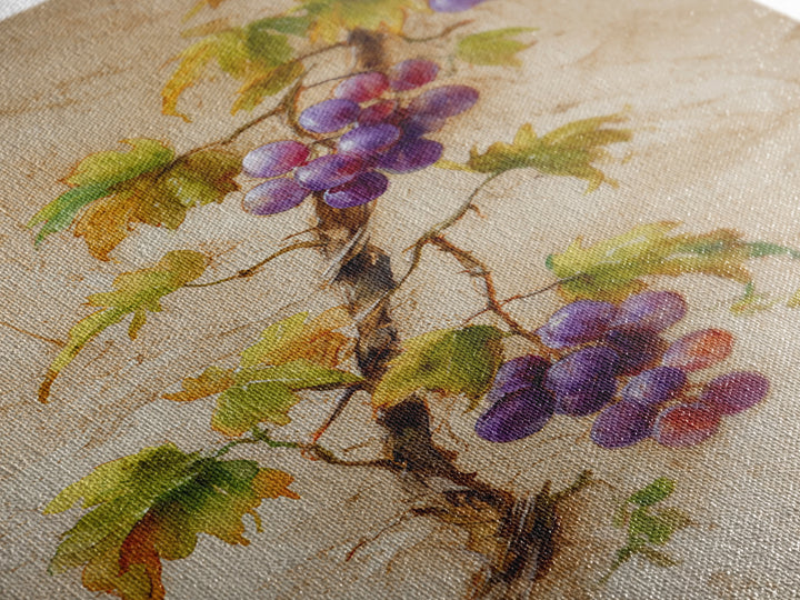 Grapevine Branch with Purple Grapes and Leaves Canvas Print, Winery Art, Wall Hanging, Winery Decor, Watercolor Art, Vineyard, WIN-2x3-9