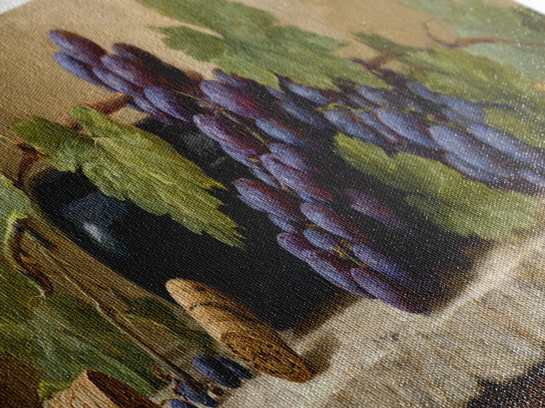 Grapevine Branch with Purple Grapes and Leaves Canvas Print, Winery Art, Cocktail Wall Art, Winery Decor, Fine Art, Vineyard, WIN-3x1-41