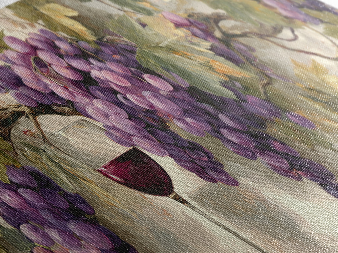 Grapevine Branch with Purple Grapes and Leaves Framed Canvas Print, Winery Art, Boho Decor, Winery Decor, Fine Art, Vineyard, WIN-3x1-89