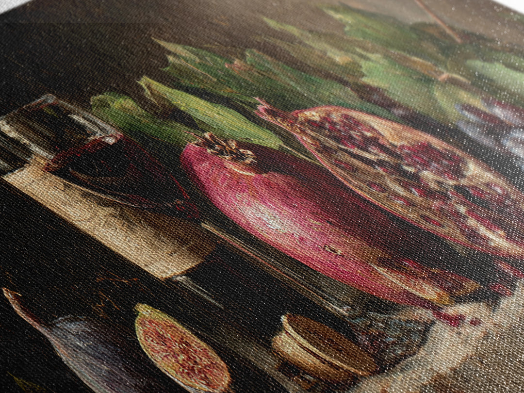 Pomegranate Figs and Red Wine Composition Framed Canvas Print, Winery Art, Living Room Decor, Winery Decor, Fine Art, Vineyard, WIN-3x1-9