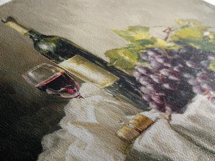 Champagne Grapes and White Linen Still Life Canvas Print, Winery Art, Living Room Art, Winery Decor, Abstract Art, Vineyard, WIN-3x2-33