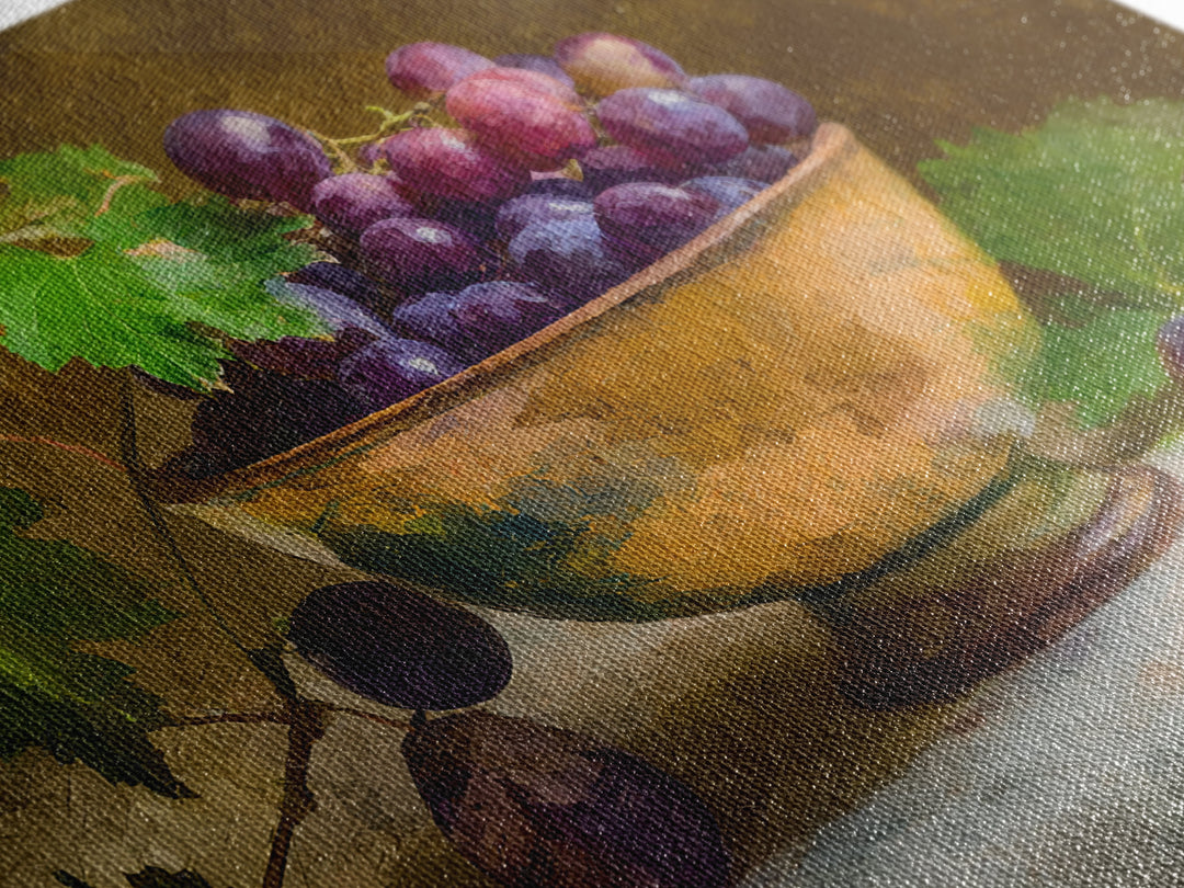 Grapes in a Ceramic Bowl with Shadows Canvas Print, Winery Art, Travel Poster, Winery Decor, Oil Painting, Vineyard, WIN-3x2-37