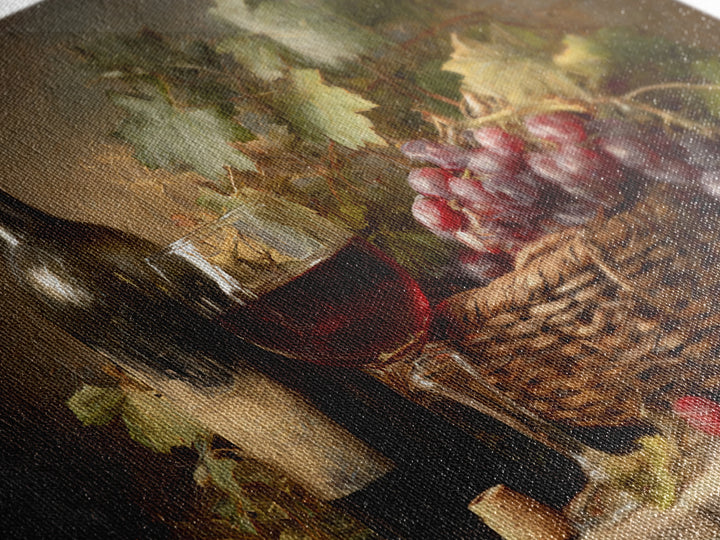 Wine Harvest Basket Framed Canvas Print, Winery Art, Kitchen Wall Decor, Winery Decor, Oil Painting, Vineyard, Fine Art Print, WIN-3x2-50