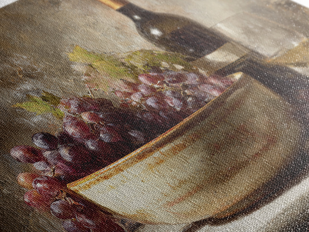 Grapes in a Ceramic Bowl with Shadows Canvas Print, Winery Art, Travel Poster, Winery Decor, Oil Painting, Vineyard, WIN-3x2-61