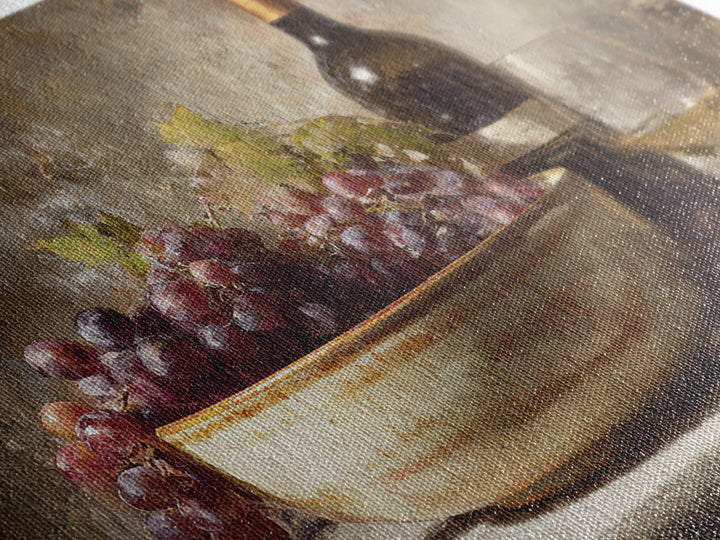 Grapes in a Ceramic Bowl with Shadows Canvas Print, Winery Art, Travel Poster, Winery Decor, Oil Painting, Vineyard, WIN-3x2-61
