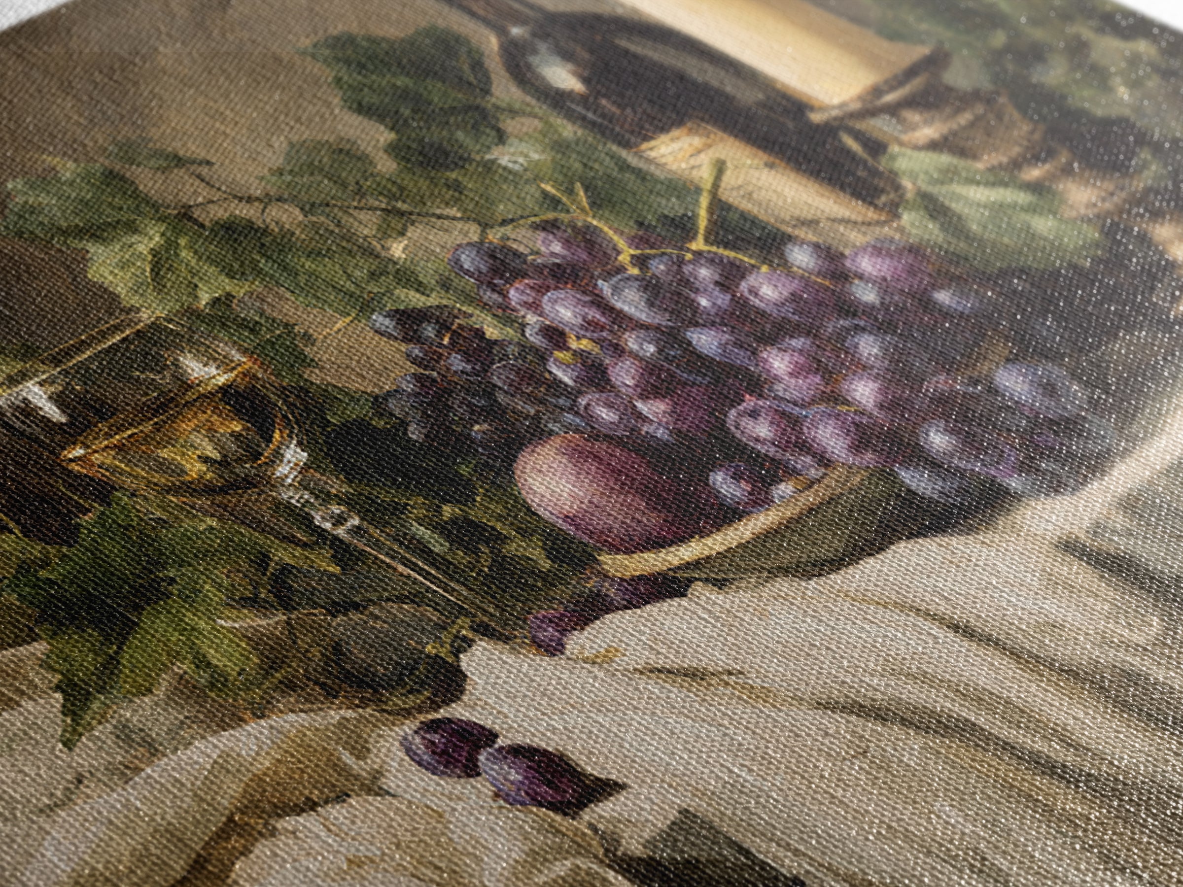 Champagne Grapes and White Linen Still Life Framed Canvas Print, Winery Art, Fine Art Print, Winery Decor, Abstract Art, WIN-3x2-81