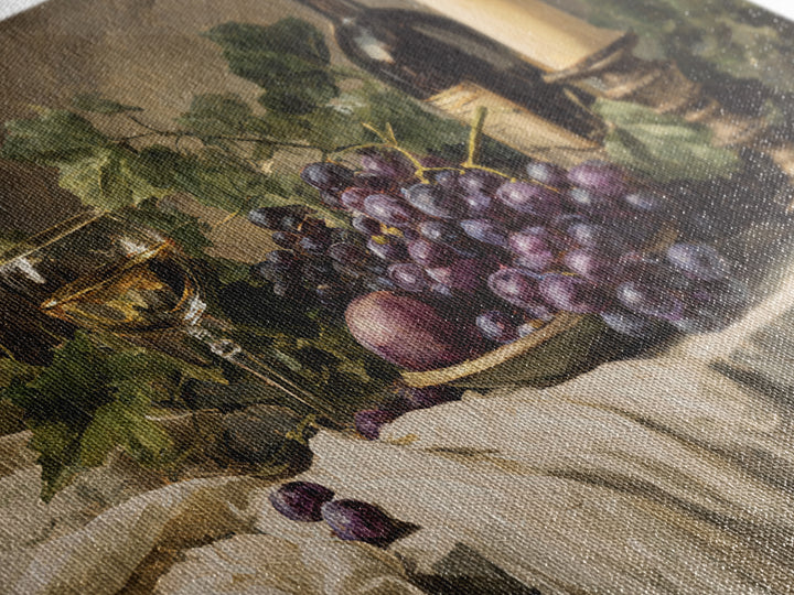 Champagne Grapes and White Linen Still Life Framed Canvas Print, Winery Art, Fine Art Print, Winery Decor, Abstract Art, WIN-3x2-81