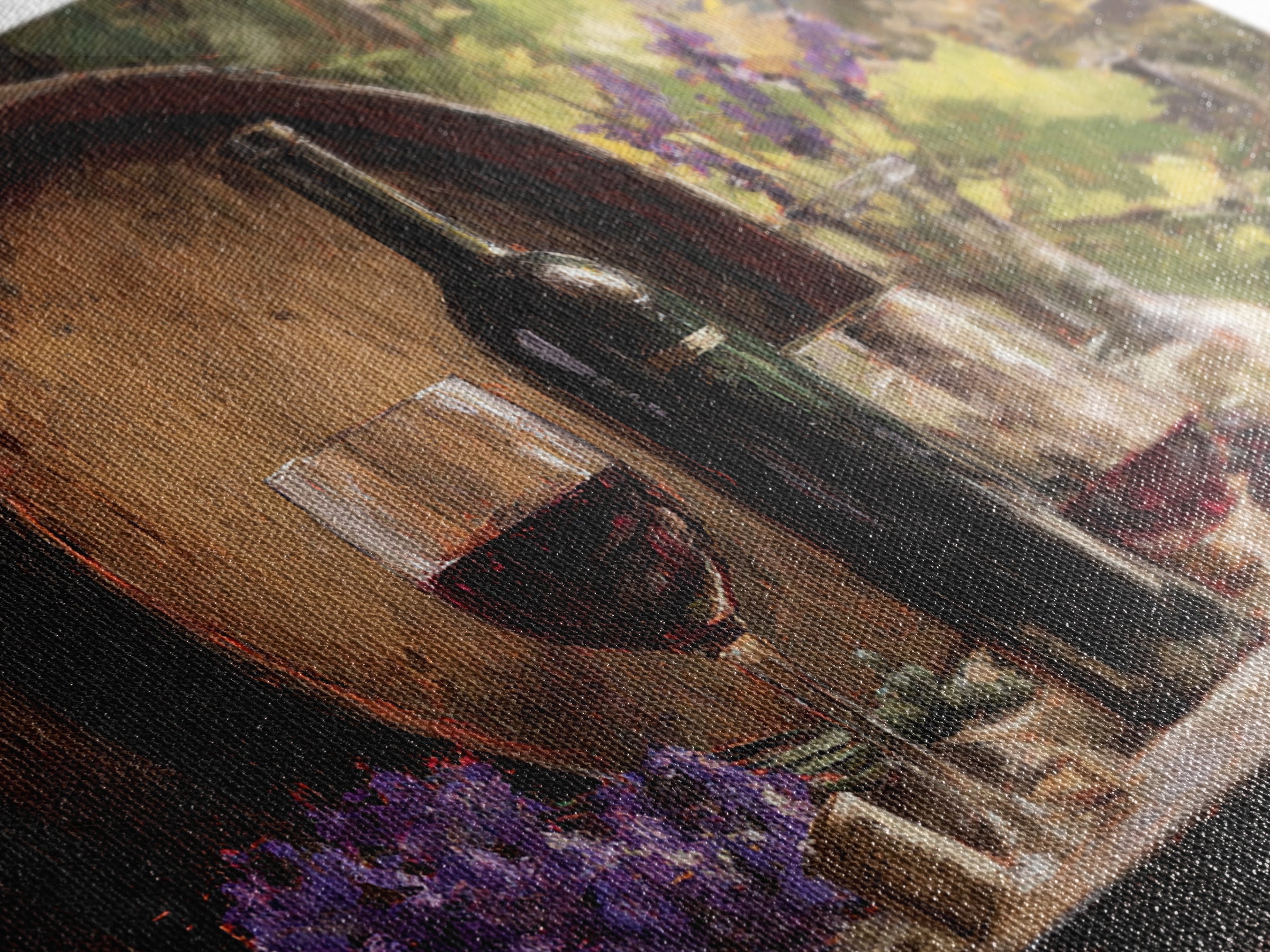 Wine Barrel with Lavender and Sunlight Framed Canvas Print, Winery Art, Travel Poster, Winery Decor, Oil Painting, Vineyard, WIN-3x2-82
