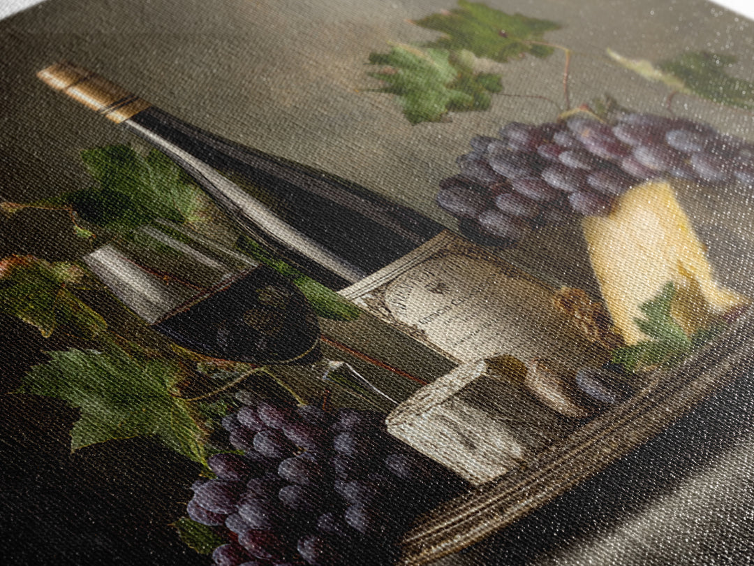 Charcuterie Board with Grapes and Cheese Canvas Print, Winery Art, Boho Decor, Winery Decor, Oil Painting, Vineyard, Art Print, WIN-3x2-89