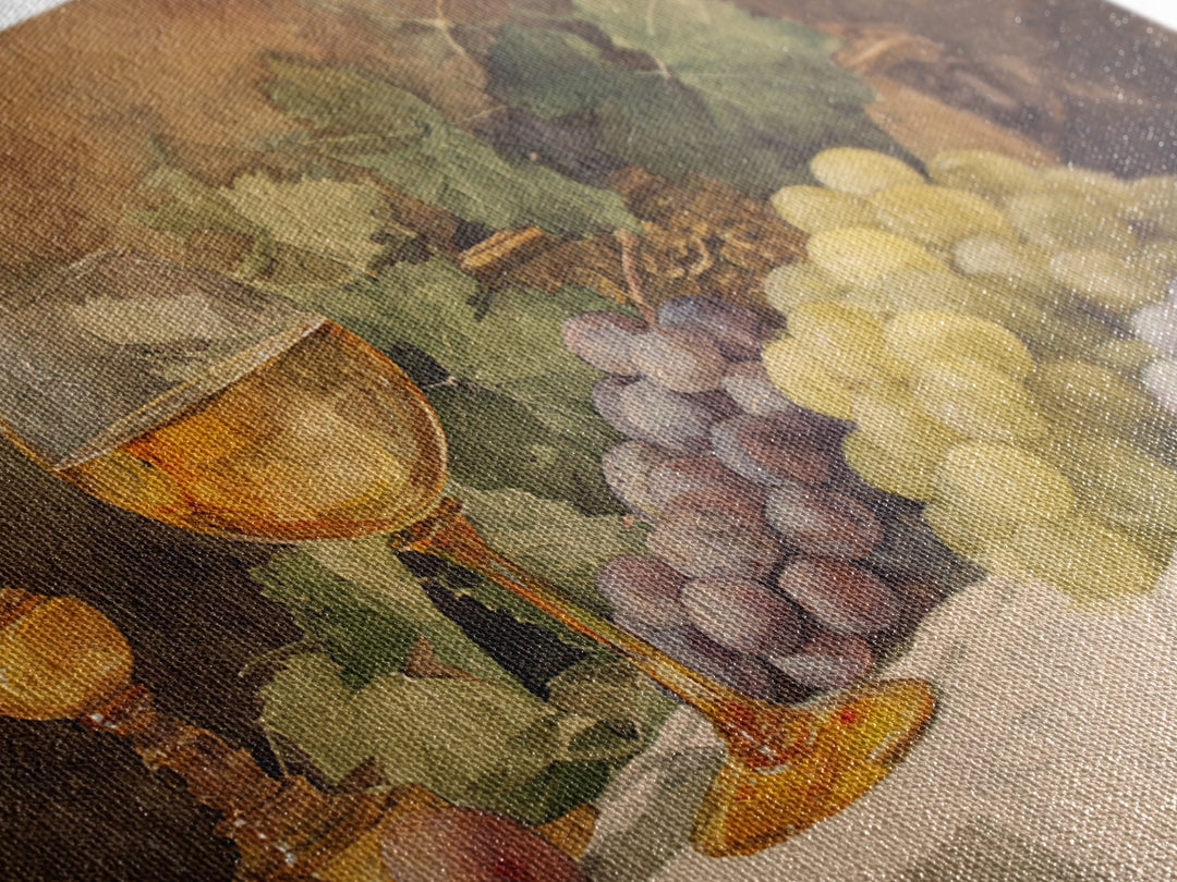 Champagne Grapes and White Linen Still Life Framed Canvas Print, Winery Art, Preppy Wall Art, Winery Decor, Fine Art, Vineyard, WIN-3x2-9