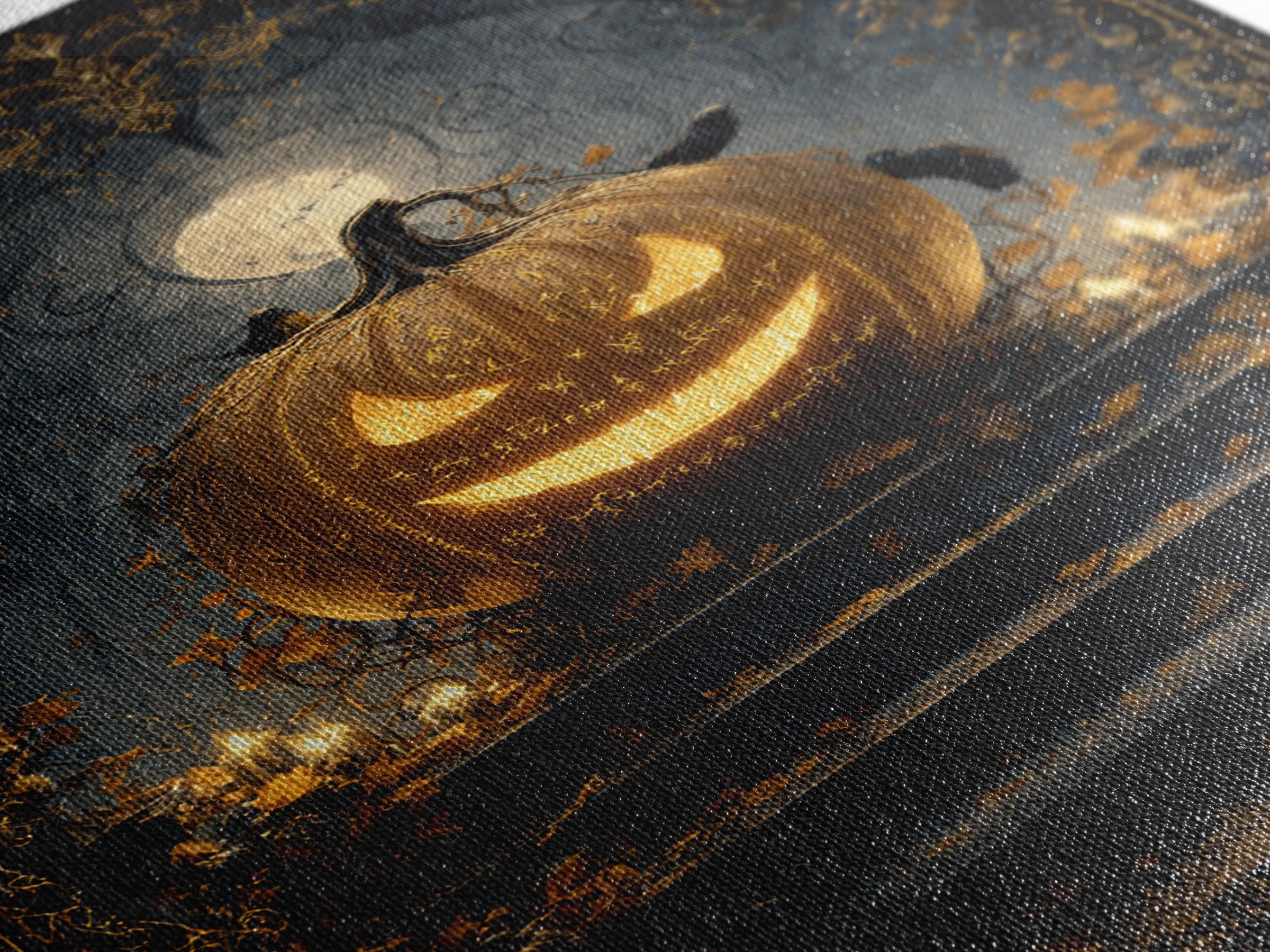 The Gold-Crowned Pumpkin Oracle - Icon Portrait, Occult Wall Decor, Vertical Wall Art, Canvas Print, Halloween Home Decor, Gothic Wall Art