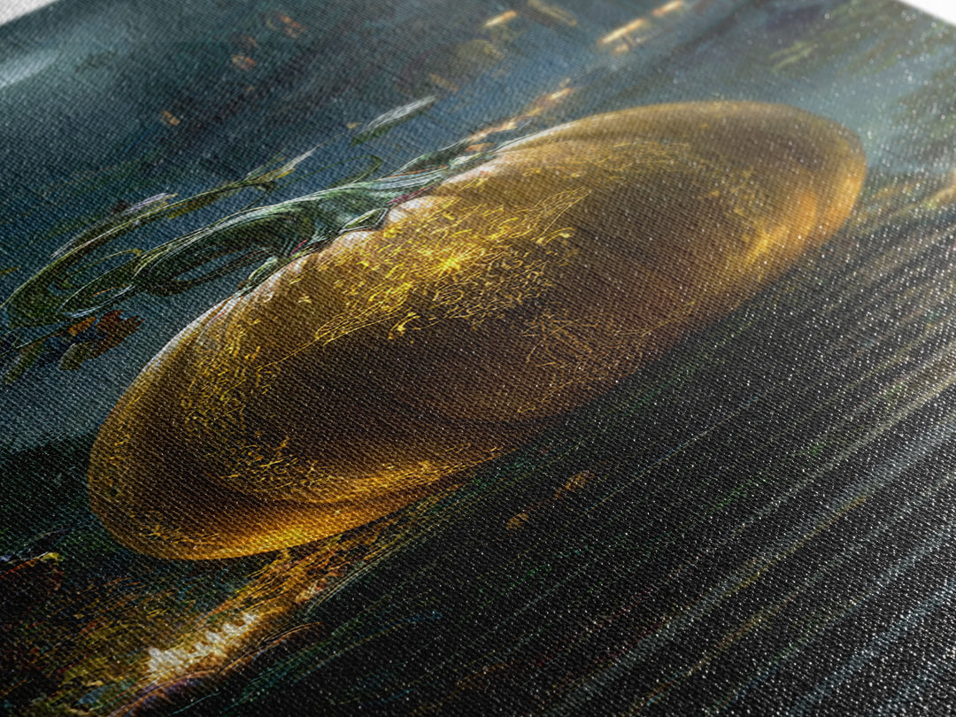 The Gold-Crowned Pumpkin Oracle - Environmental Panorama, Dark Fantasy Wall Art, Tall Narrow Wall Art, Canvas Print, Halloween Home Decor
