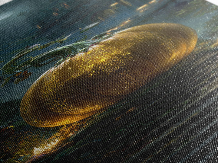 The Gold-Crowned Pumpkin Oracle - Environmental Panorama, Dark Fantasy Wall Art, Tall Narrow Wall Art, Canvas Print, Halloween Home Decor