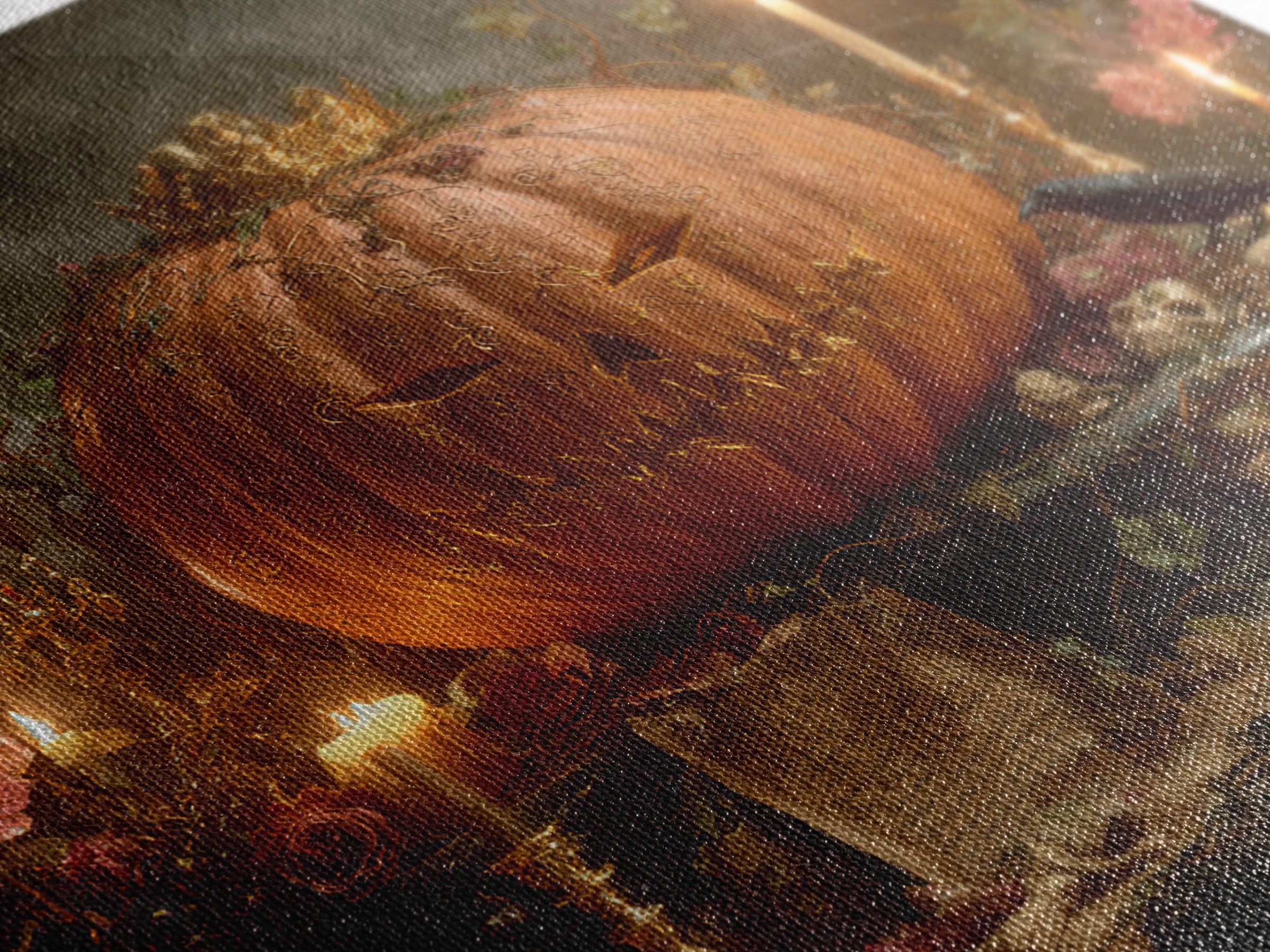 The Gold-Crowned Pumpkin Oracle - Occult Still Life, Gothic Home Decor, Square Wall Art, Canvas Print, Halloween Home Decor, Gothic Wall Art