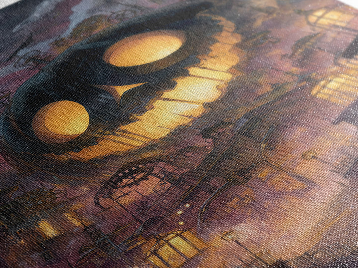 The Clockwork Jack-O-Lantern - Environmental Panorama, Macabre Halloween Art, Vertical Wall Art, Framed Canvas Print, Halloween Home Decor