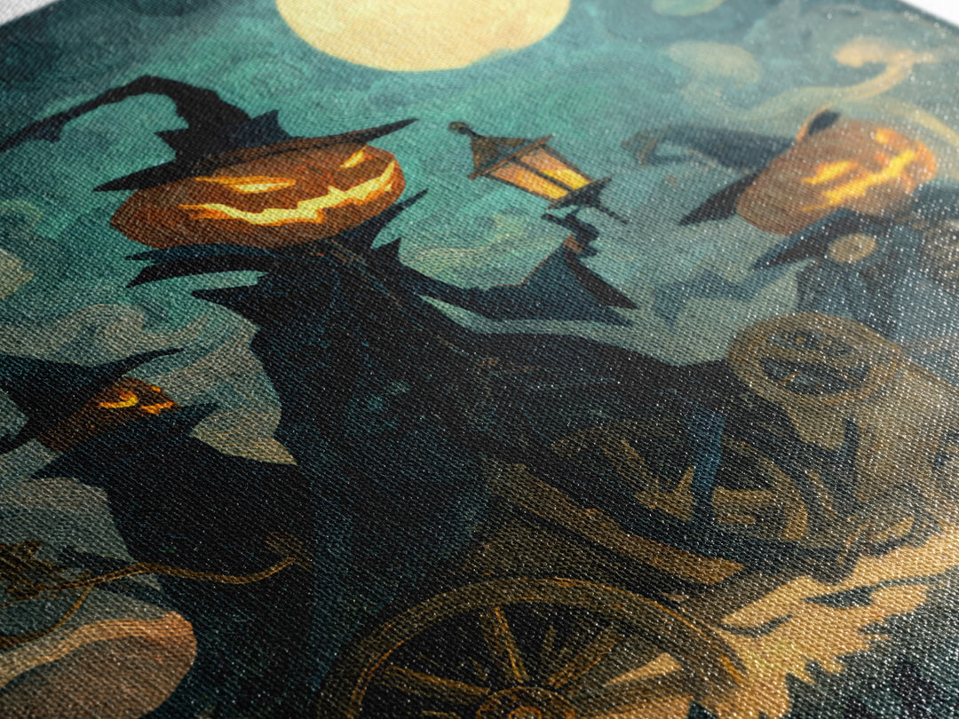 The Clockwork Jack-O-Lantern - Procession Scene, Spooky Wall Decor, Square Wall Art, Framed Canvas Print, Halloween Home Decor