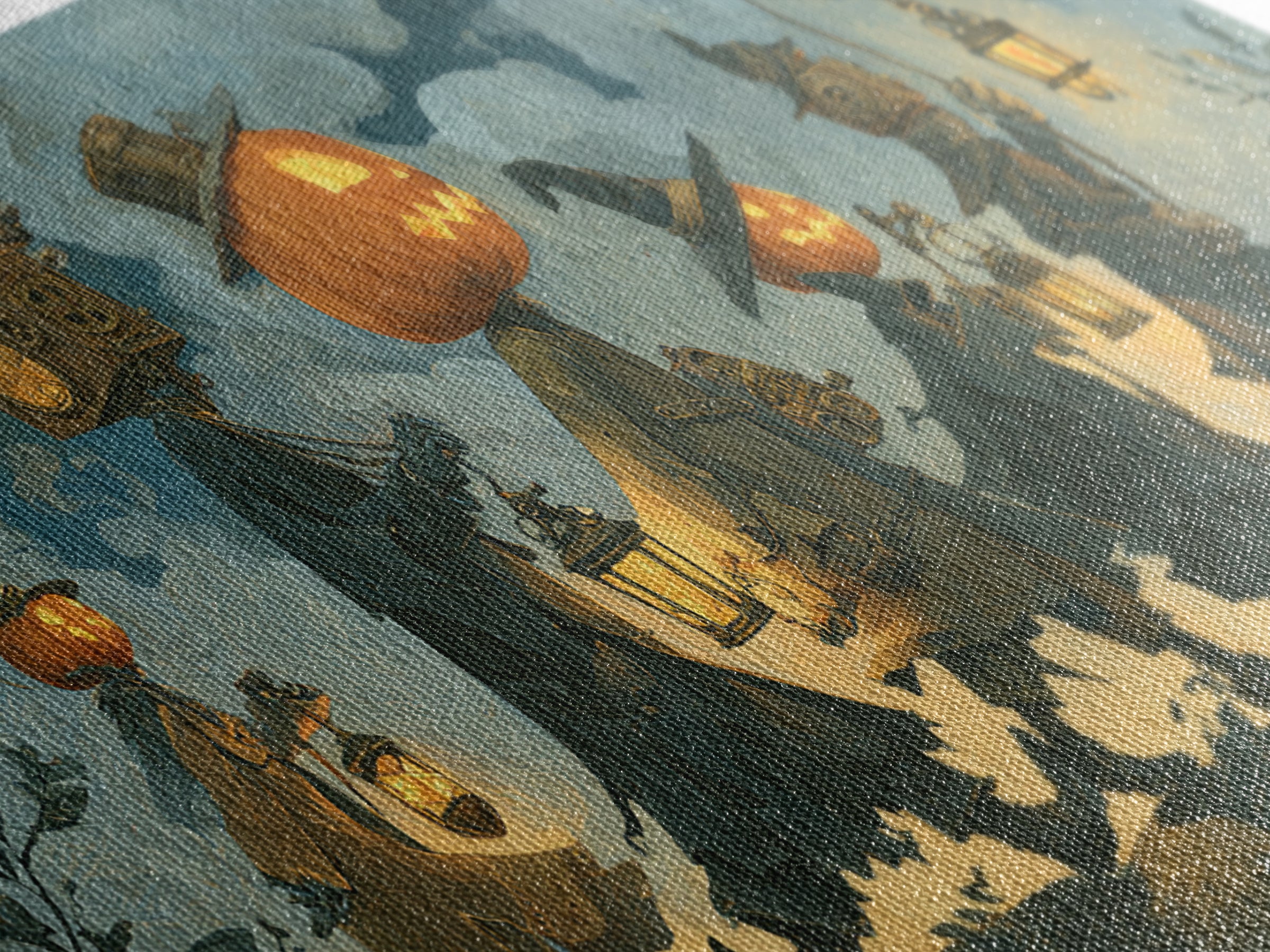 The Clockwork Jack-O-Lantern - Procession Scene, Gothic Home Decor, Wide Panoramic Art, Canvas Print, Halloween Home Decor, Gothic Wall Art