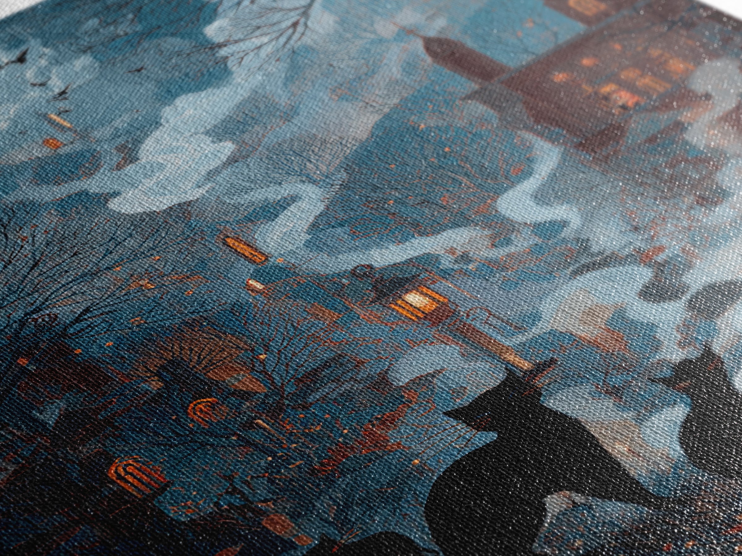 The Moonlit Cat Masquerade - Environmental Panorama, Dark Fantasy Wall Art, Vertical Wall Art, Canvas Print, Halloween Home Decor
