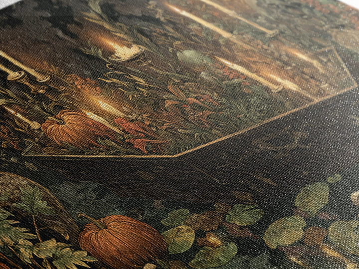 The Floating Coffin Garden - Occult Still Life, Spooky Wall Decor, Wide Panoramic Art, Framed Canvas Print, Halloween Home Decor