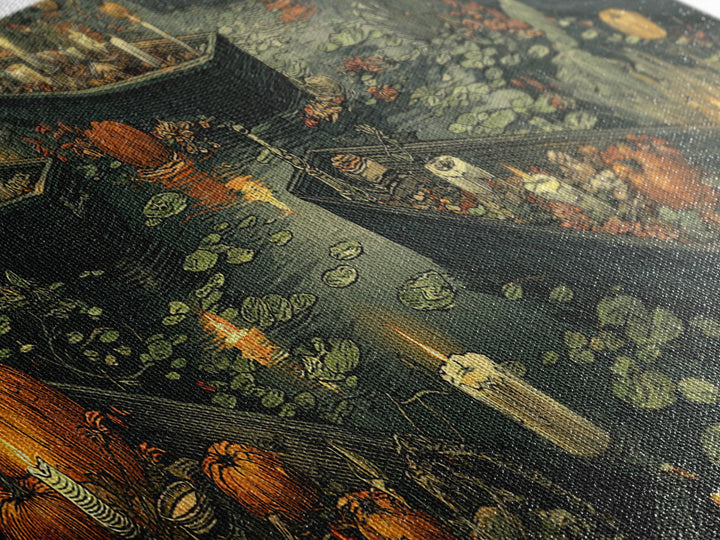 The Floating Coffin Garden - Occult Still Life, Spooky Wall Decor, Extra Wide Wall Art, Framed Canvas Print, Halloween Home Decor
