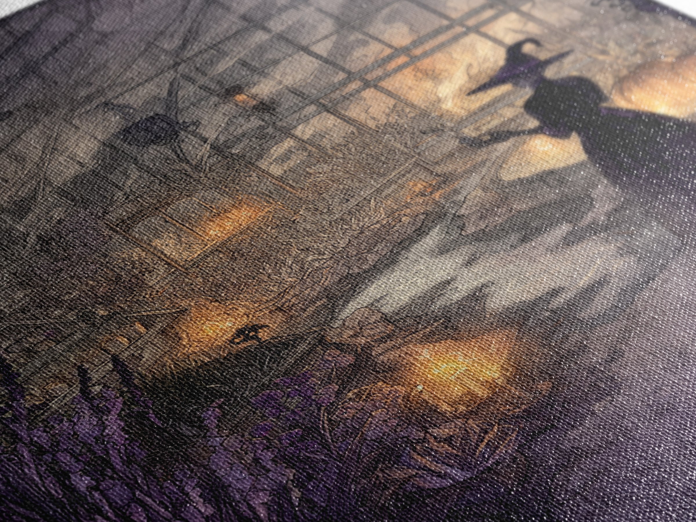 The Witch Queen Greenhouse - Environmental Panorama, Halloween Wall Art, Vertical Wall Art, Framed Canvas Print, Halloween Home Decor