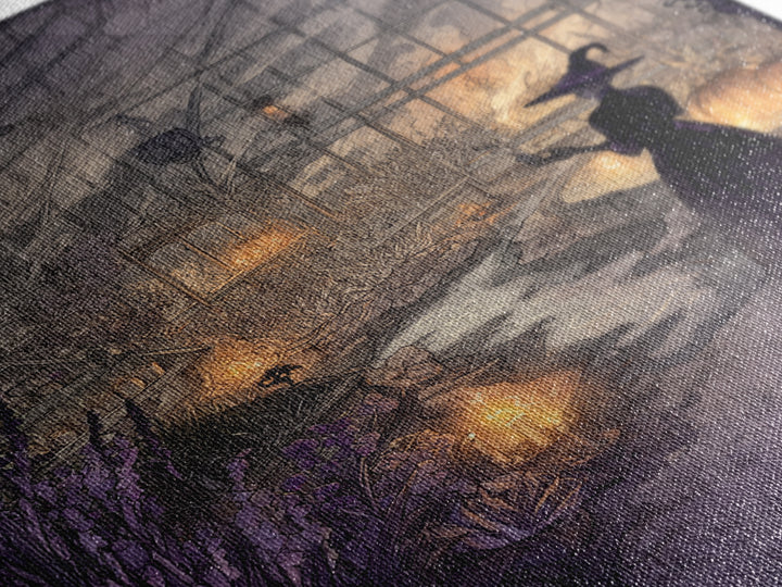 The Witch Queen Greenhouse - Environmental Panorama, Halloween Wall Art, Vertical Wall Art, Framed Canvas Print, Halloween Home Decor