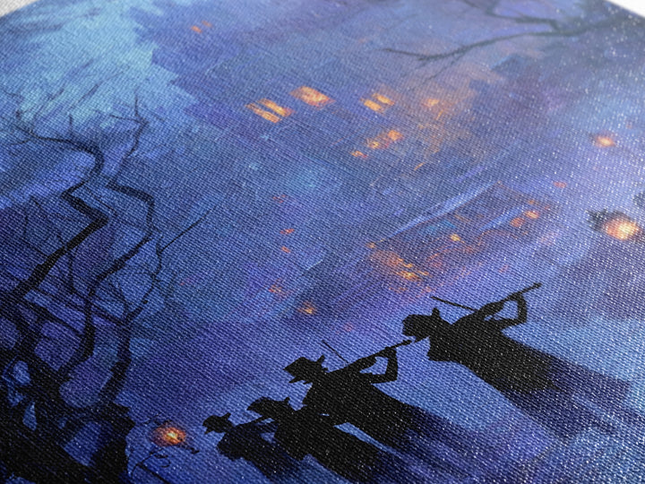 The Ghostly Violin Procession - Environmental Panorama, Spooky Wall Decor, Vertical Wall Art, Framed Canvas Print, Halloween Home Decor