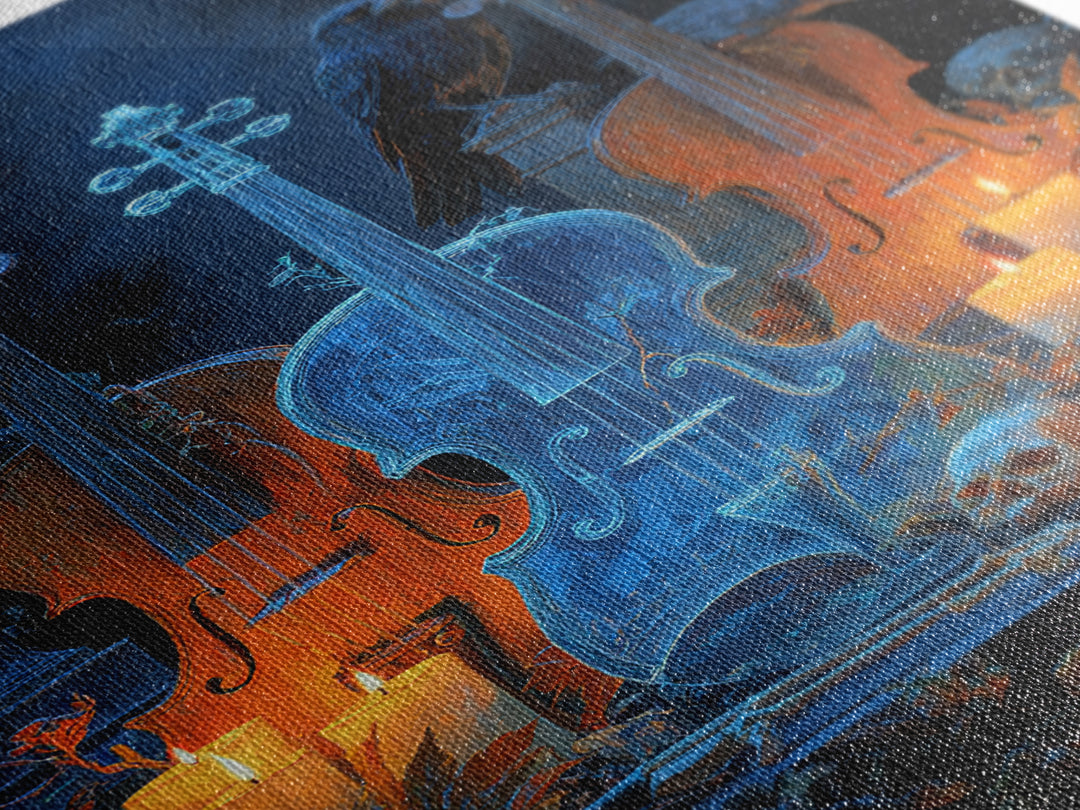 The Ghostly Violin Procession - Occult Still Life, Halloween Wall Art, Vertical Wall Art, Framed Canvas Print, Halloween Home Decor