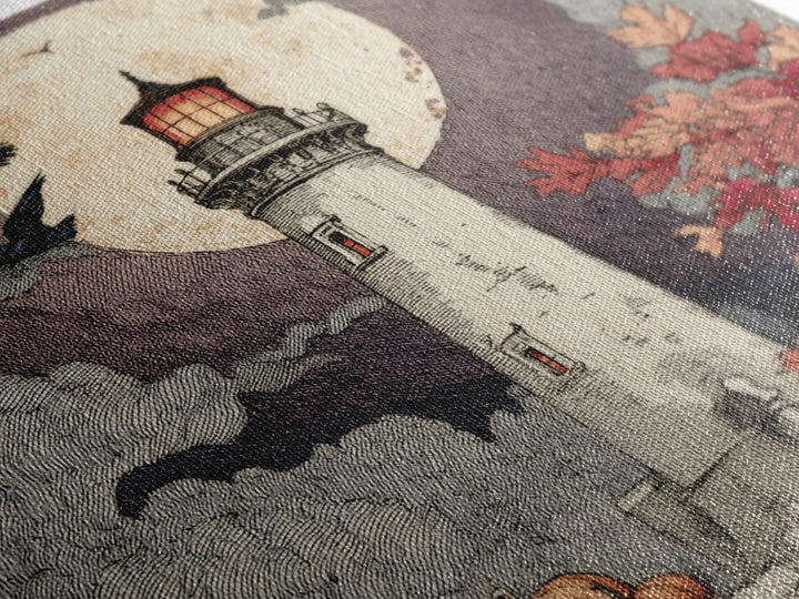 The Pumpkin Moon Lighthouse - Icon Portrait, Occult Wall Decor, Square Wall Art, Canvas Print, Halloween Home Decor, Gothic Wall Art