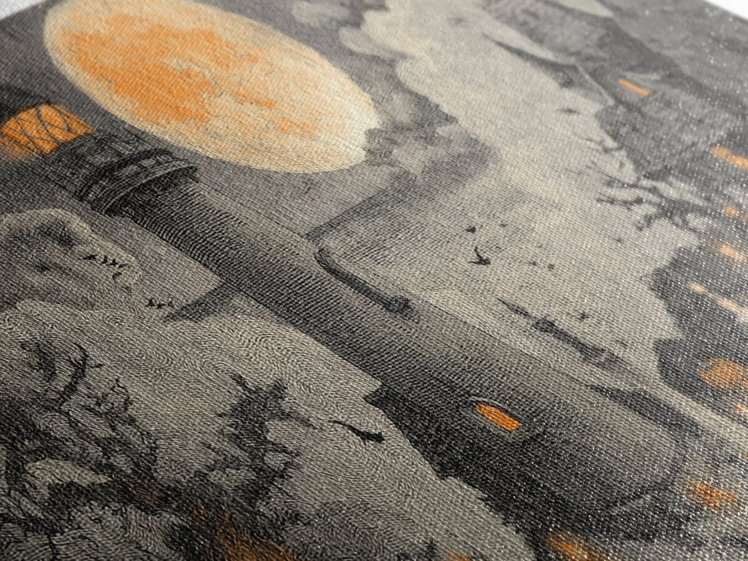 The Pumpkin Moon Lighthouse - Environmental Panorama, Dark Fantasy Wall Art, Wide Panoramic Art, Canvas Print, Halloween Home Decor